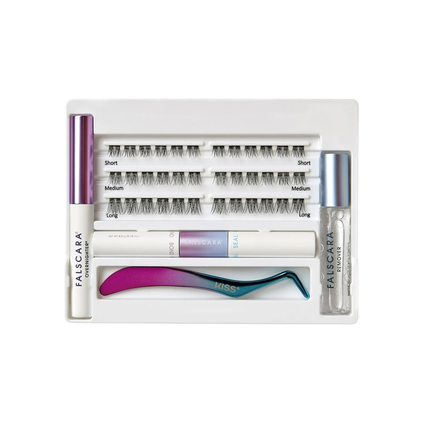 KISS Falscara Starter Kit Deluxe, Lash Extension Kit, Lengthening Wisps, 10mm-12mm-14mm, 36 Lash Clusters