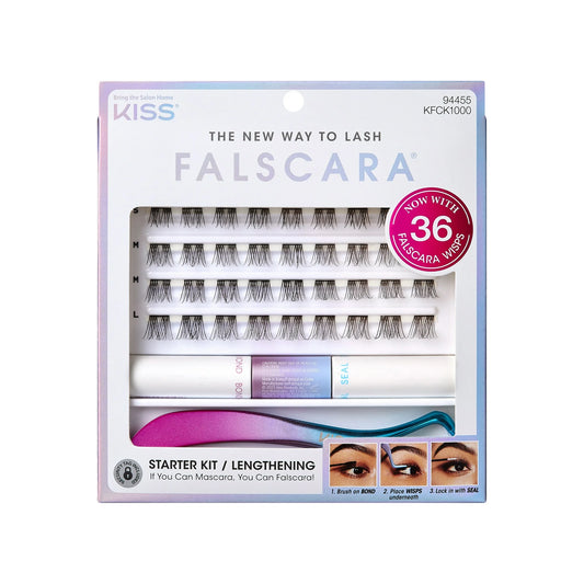 KISS Falscara Starter Kit, Lash Extension Kit, Lengthening Wisps, 10mm-12mm, 36 Lash Clusters