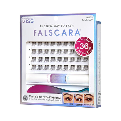 KISS Falscara Starter Kit, Lash Extension Kit, Lengthening Wisps, 10mm-12mm, 36 Lash Clusters