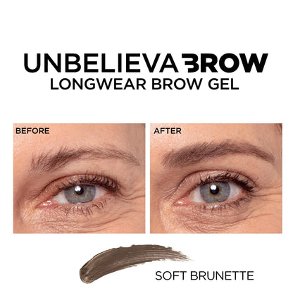 L'Oreal Paris Unbelieva-Brow Longwear Waterproof Tinted Brow Gel, Brunette, 0.15 fl oz