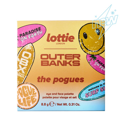 Lottie London x Outer Banks The Pogues Face & Eyeshadow Palette, Pink, Golds, 7 Colors, 0.31 oz