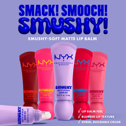 Bálsamo labial ligero mate Smushy de NYX Professional Makeup con ceramidas hidratantes de azúcar y lípidos, Squeeze N' Sizzle, rojo cereza mate, 0.27 fl oz