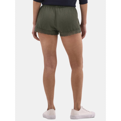 Shorts amassados ​​com acabamento em crochê, 3,75" de comprimento interno, feminino
