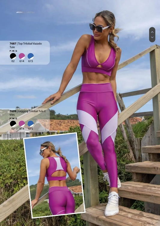 Set Casual/Sport Padded Top Bras, Legging Pants with Mesh Details