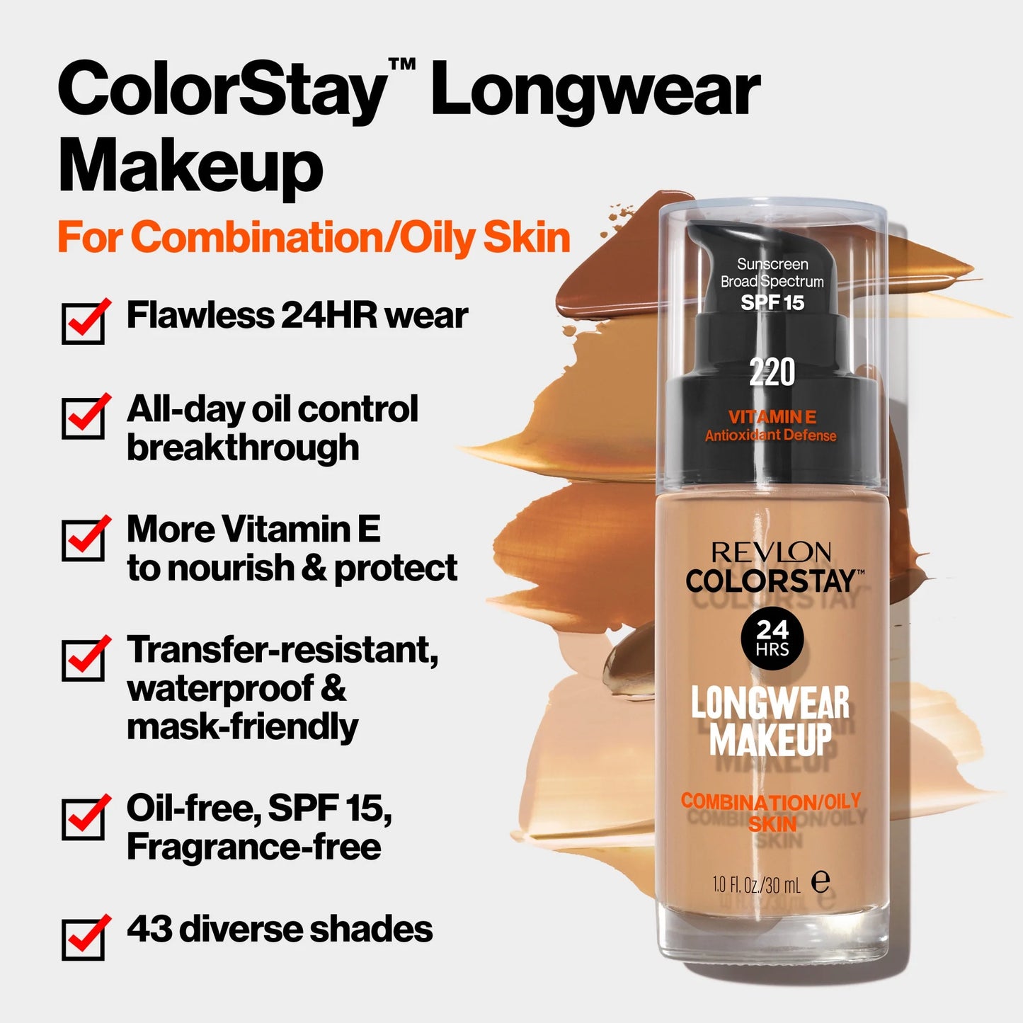 Revlon ColorStay Liquid Foundation Makeup, Matte Finish, Combination/Oily Skin, SPF 15, 1 fl oz.