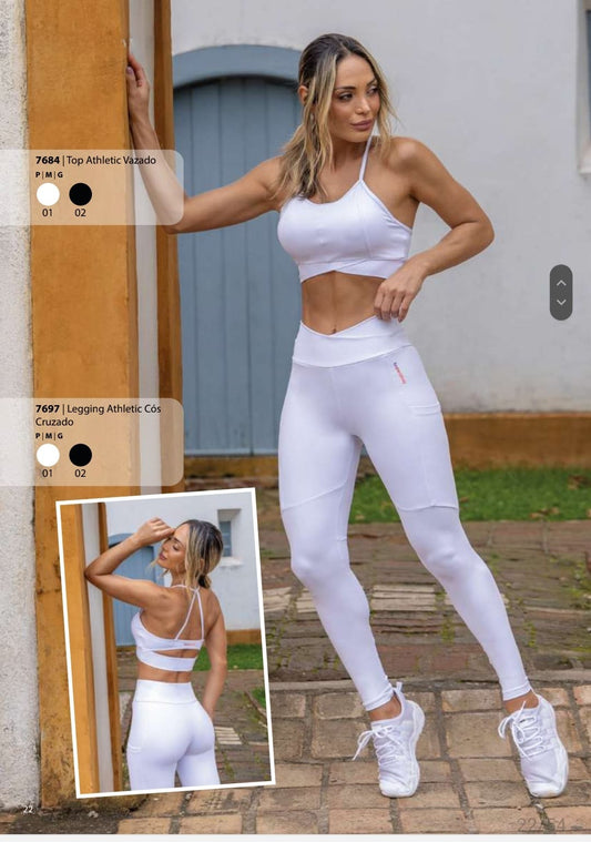 Set Casual/Sport Padded Top Bras, Legging Pants with Crossed Waistband-IT IS NOT TRANSPARENT