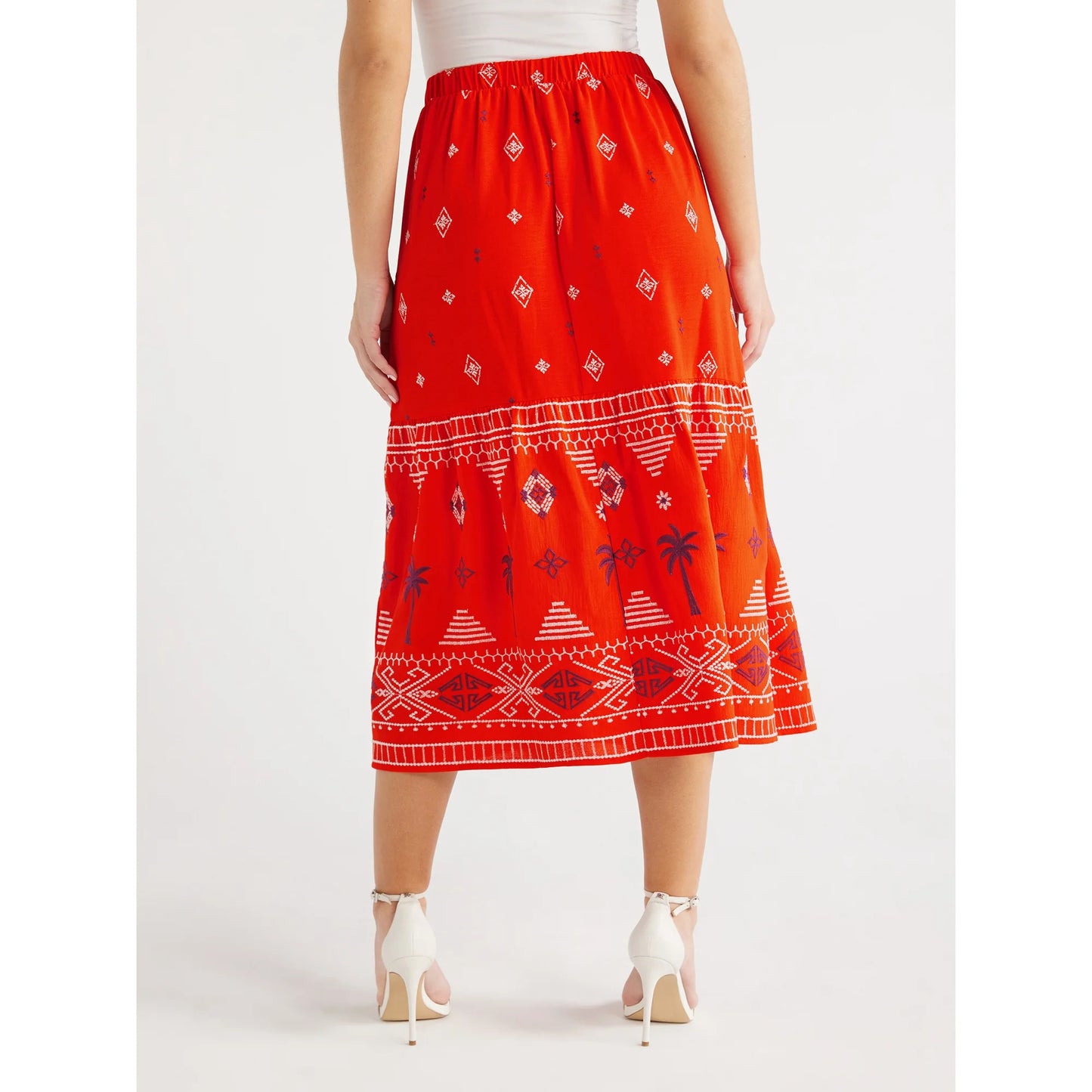 Sofia Jeans Women's Border Embroidery Skirt, Mid Calf Length