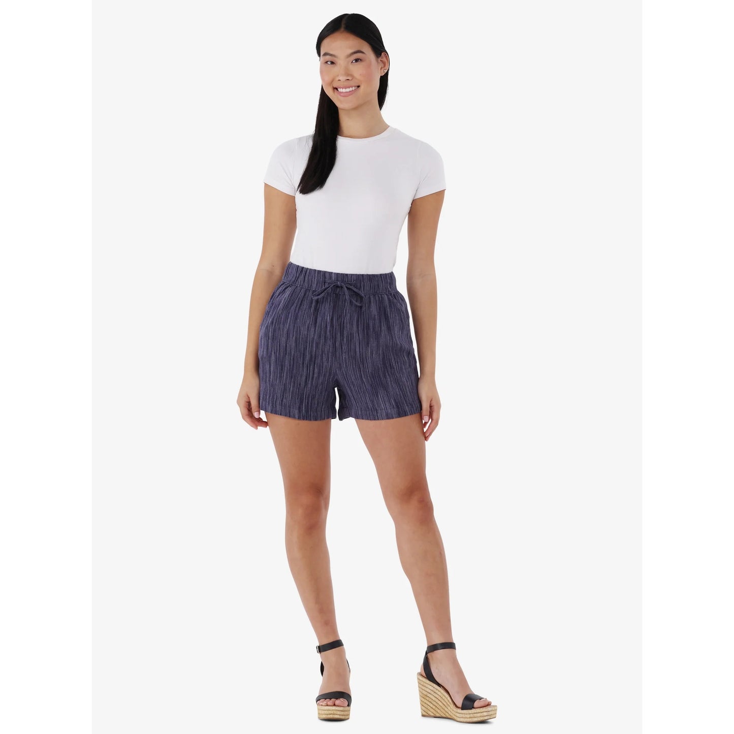 Shorts femininos de linho misto, comprimento interno de 8,9 cm