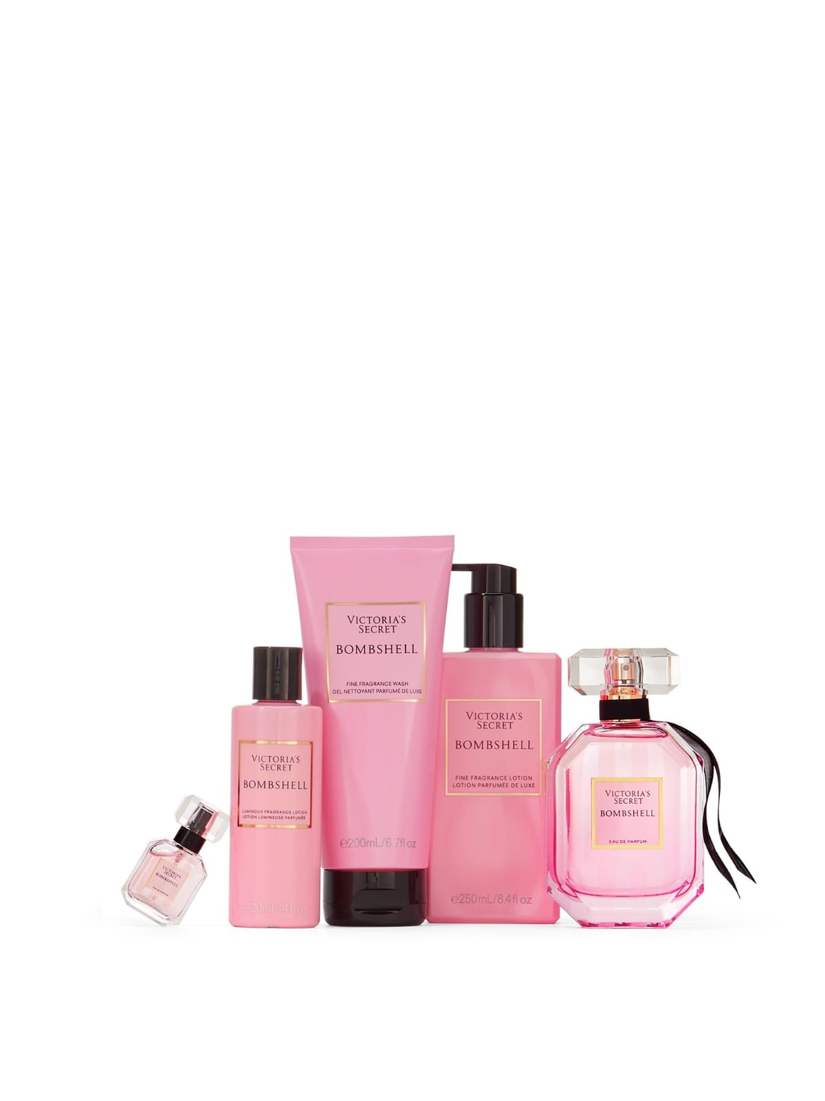 Victoria's Secret BombShell Set Loção/Mini Parfum/Parfum/Gel de lavagem/Mini Loção