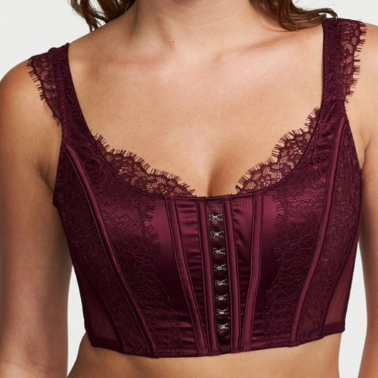 Victoria’s Secret Purple Lace Silk Cropped Corset Top, Size M