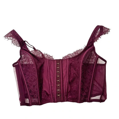 Victoria’s Secret Purple Lace Silk Cropped Corset Top, Size M