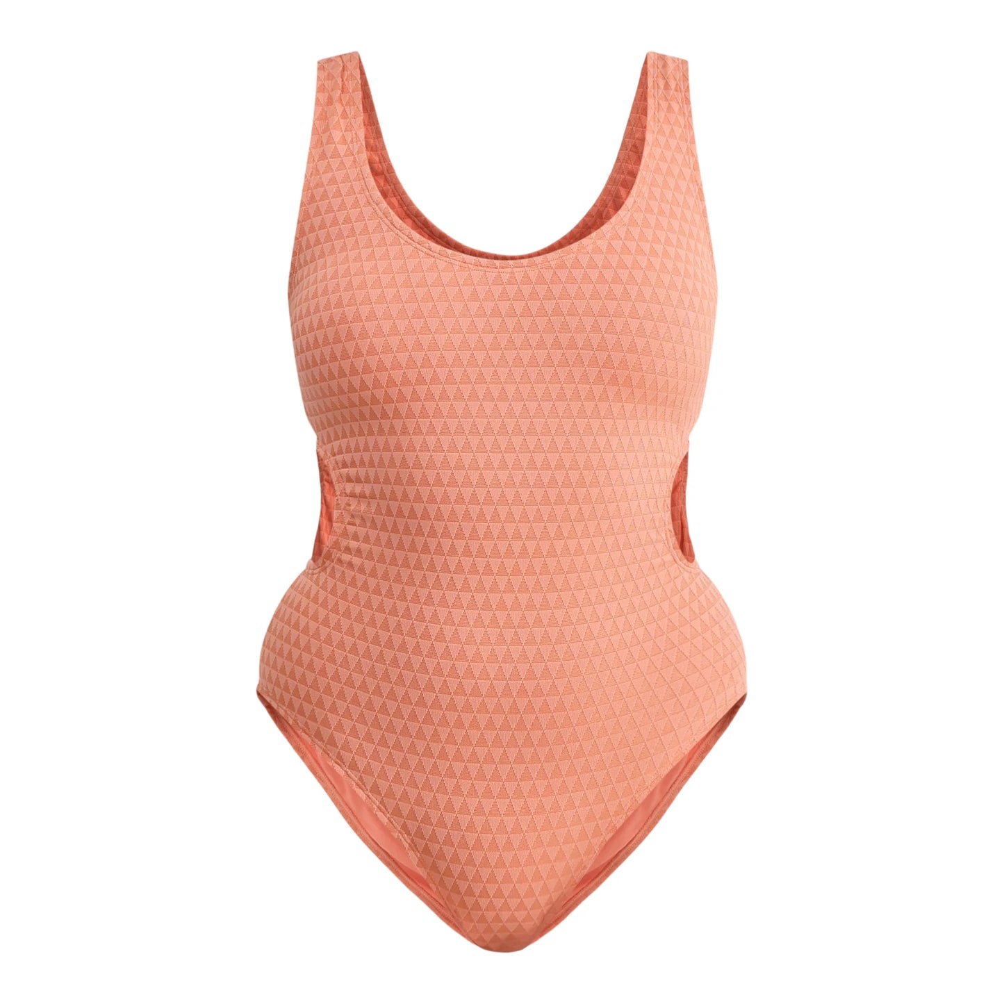 Maiô feminino de uma peça com recorte jacquard e perna alta