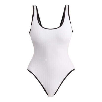 Traje de baño de una pieza con diseño de espiga y arrugado para mujer, blanco