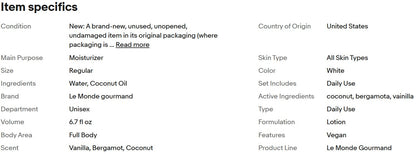 Le Monde Gourmand, Mousse Corporal Lait de Coco 6,7 Fl oz