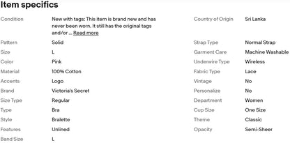 Victoria's Secret Pink Unlined Bralette Bra Size Large Color Pink Logo