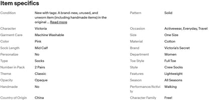 Victoria's Secret Pink Two Pairs Socks Classic, One Size