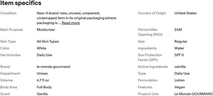 Le Monde GOURMAND, Mousse corporal en crema de vainilla, 6,7 onzas líquidas