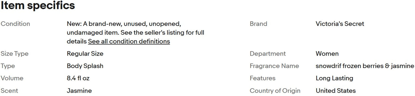 Victoria's Secret Splash Snowdrift Frutas Vermelhas Congeladas e Jasmim 250ml