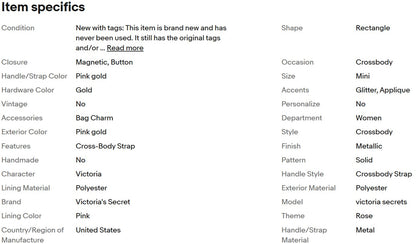 Bolsa transversal mini da Victoria's Secret, cor ouro rosa, fecho magnético.