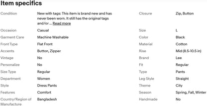 Pantalones casuales Lee para mujer, color negro