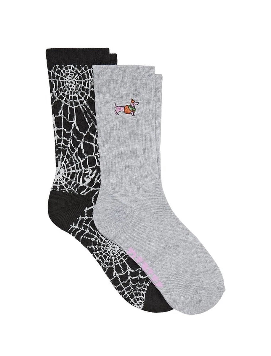 Victoria's Secret Pink Halloween Crew Socks 2pack 2024 Costume Pumplink Dog Webs
