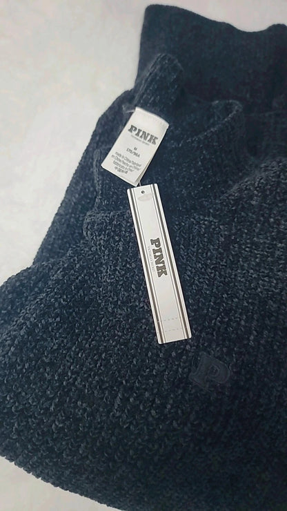 Suéter negro de chenilla extragrande rosa de Victoria's Secret para mujer