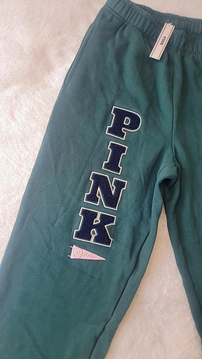 Calça de moletom feminina Victoria's Secret PINK Ivy Fleece, modelagem relaxada.