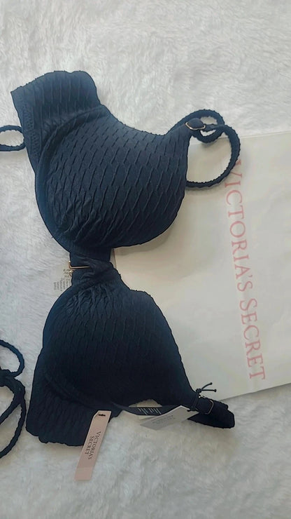 Biquíni feminino Victoria's Secret, top tamanho 34B e calcinha tamanho P, preto.