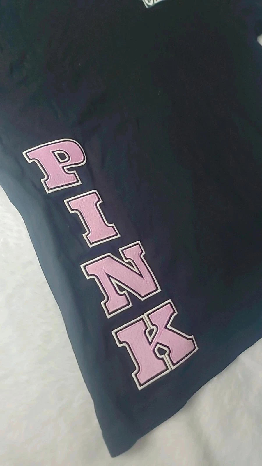 Victoria's Secret Pink Black T-Shirt, Campus Varsity Logo Black Tee