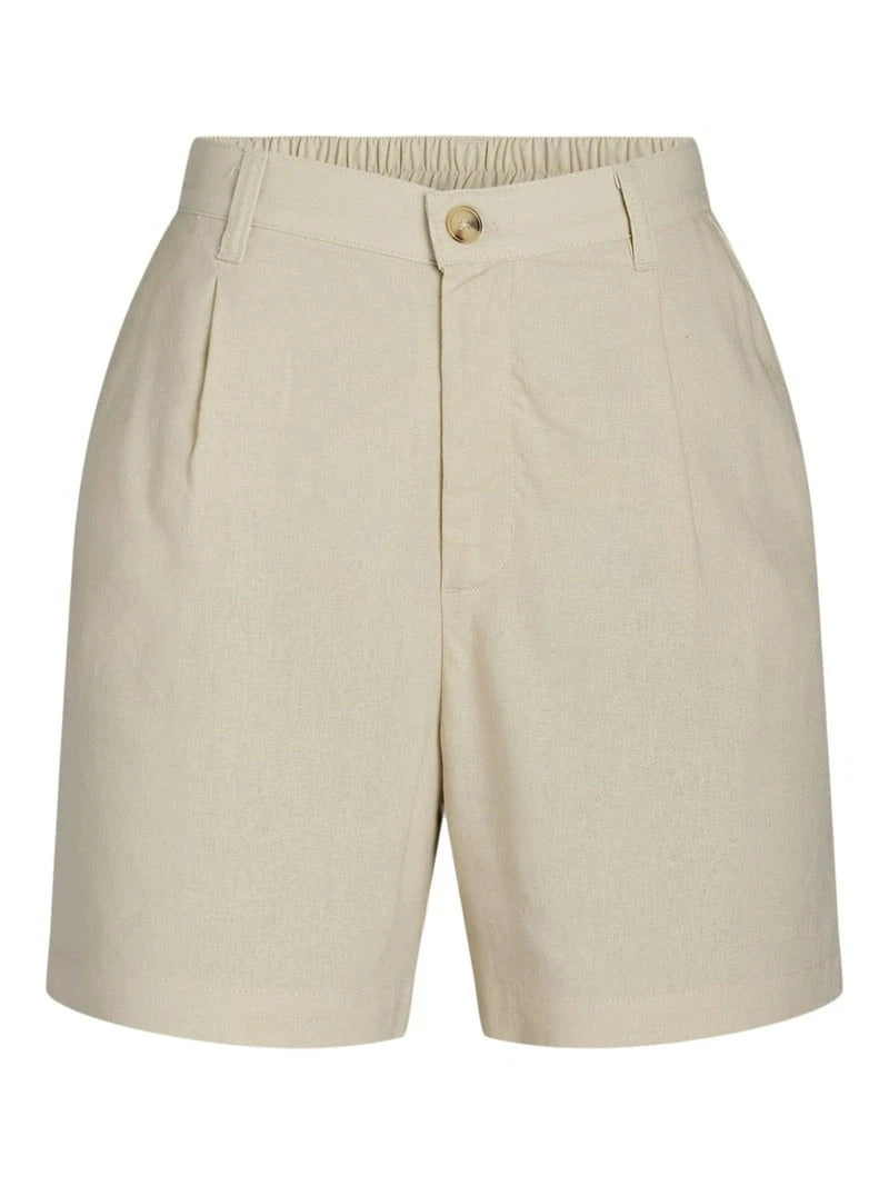 Pantalón corto Time &amp; Tru de mezcla de lino para mujer, color beige con bolsillos, entrepierna de 4 pulgadas
