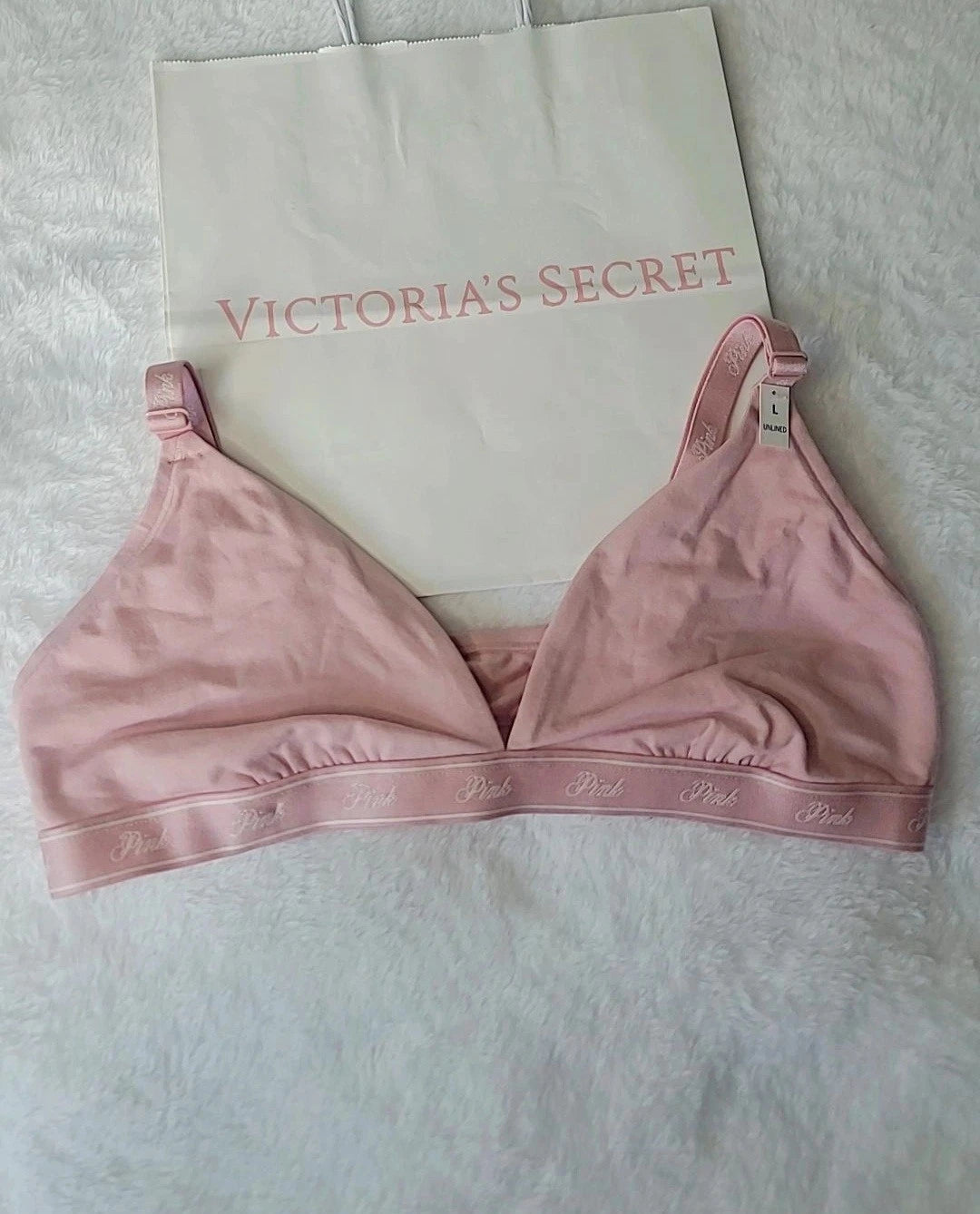 Victoria's Secret Pink Unlined Bralette Bra Size Large Color Pink Logo