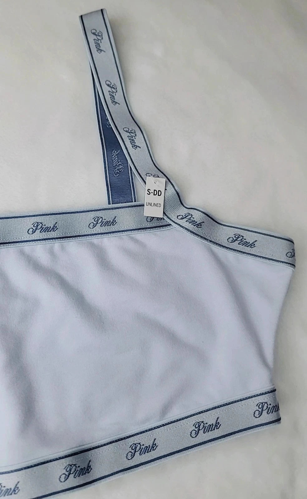 Top rosa com logo, nova cor azul, feminino.