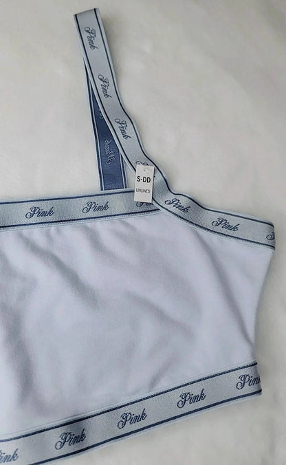 Top rosa com logo, nova cor azul, feminino.