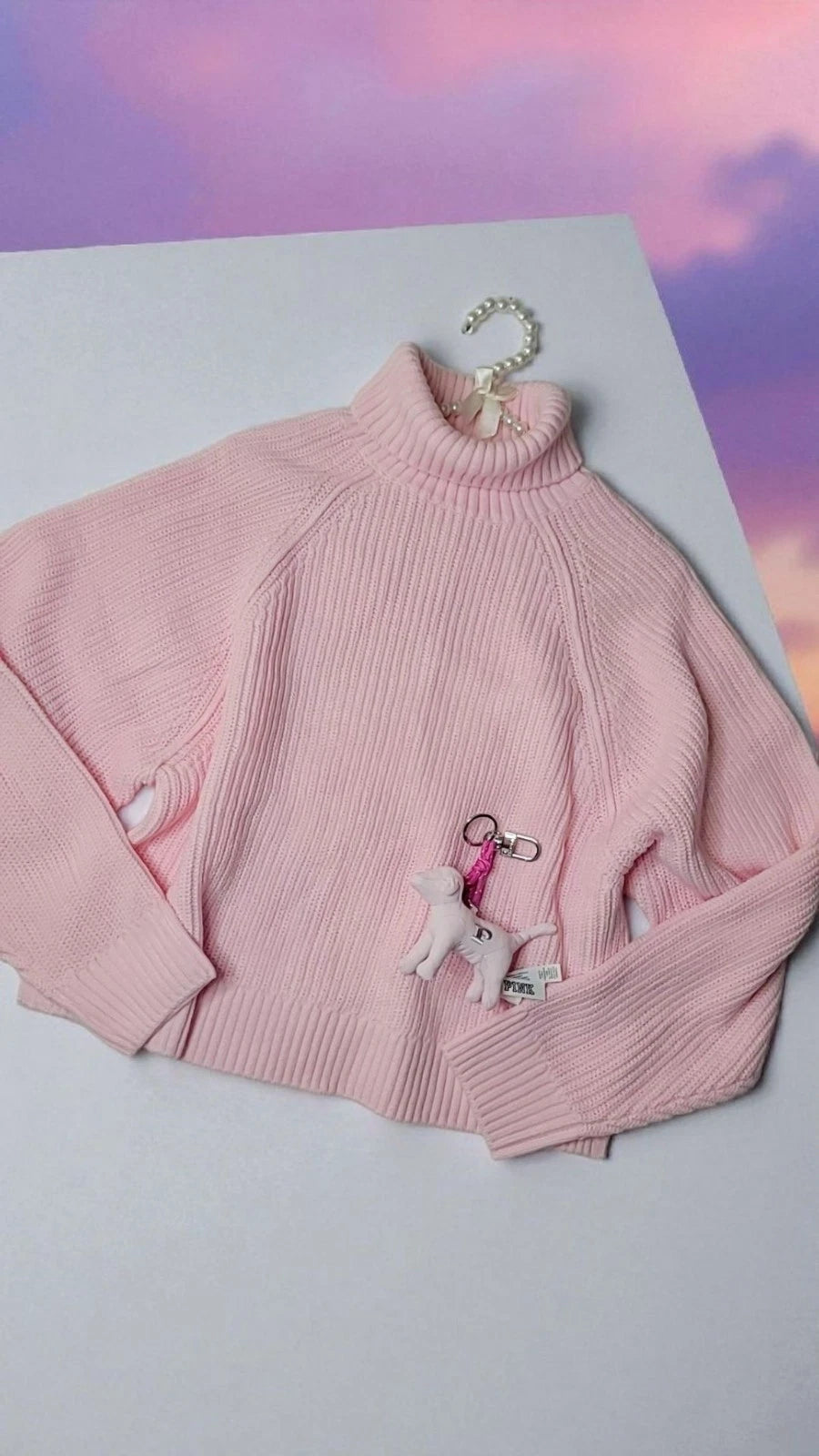 Suéter de cuello alto estilo universitario de punto ancho de Victoria's Secret PINK