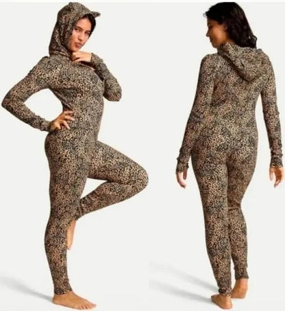 Pijama térmico con capucha Victoria's Secret Pink, estampado de leopardo, de una pieza