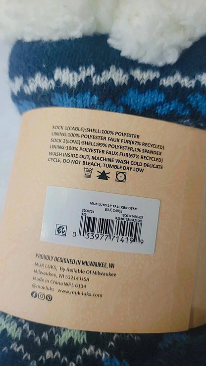 Calcetines altos Muk Luks Cabin, paquete de 2, tallas para mujer 6-10