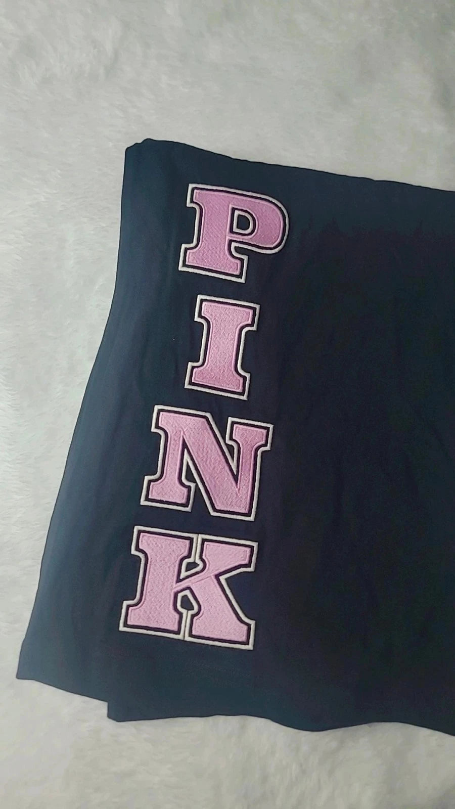 Victoria's Secret Pink Black T-Shirt, Campus Varsity Logo Black Tee