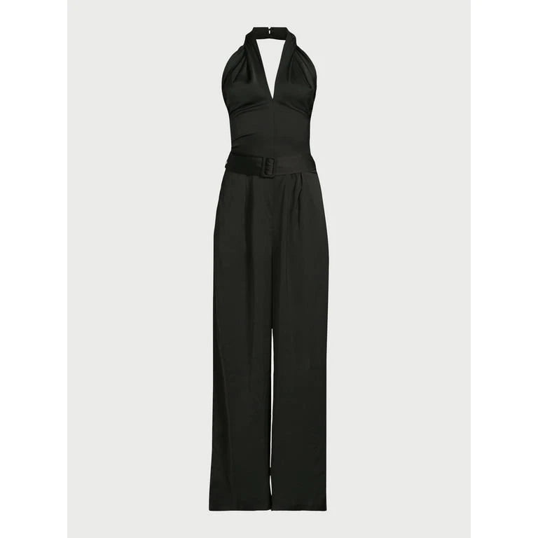 Suéter longo feminino com decote em U, preto