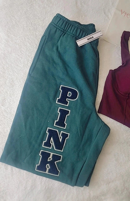 Calça de moletom feminina Victoria's Secret PINK Ivy Fleece, modelagem relaxada.