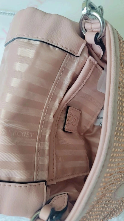 Bolsa transversal mini da Victoria's Secret, cor ouro rosa, fecho magnético.