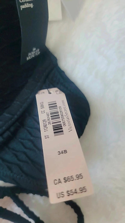 Biquíni feminino Victoria's Secret, top tamanho 34B e calcinha tamanho P, preto.