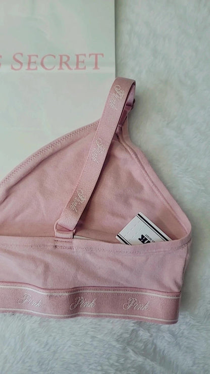 Victoria's Secret Pink Unlined Bralette Bra Size Large Color Pink Logo