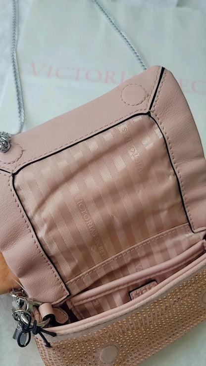 Bolsa transversal mini da Victoria's Secret, cor ouro rosa, fecho magnético.