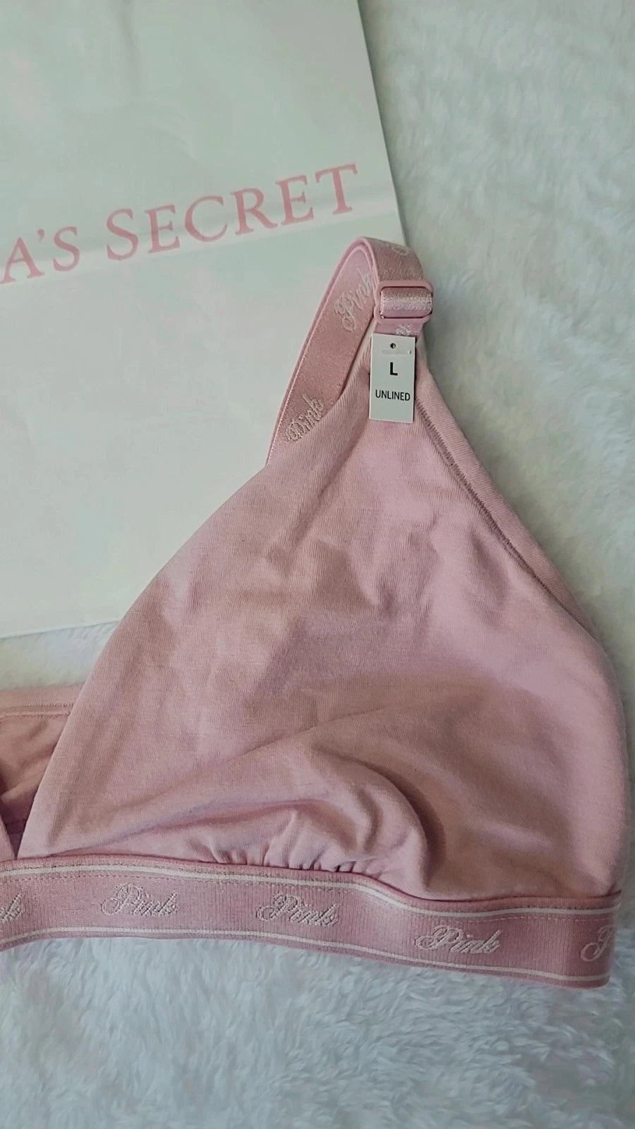 Victoria's Secret Pink Unlined Bralette Bra Size Large Color Pink Logo