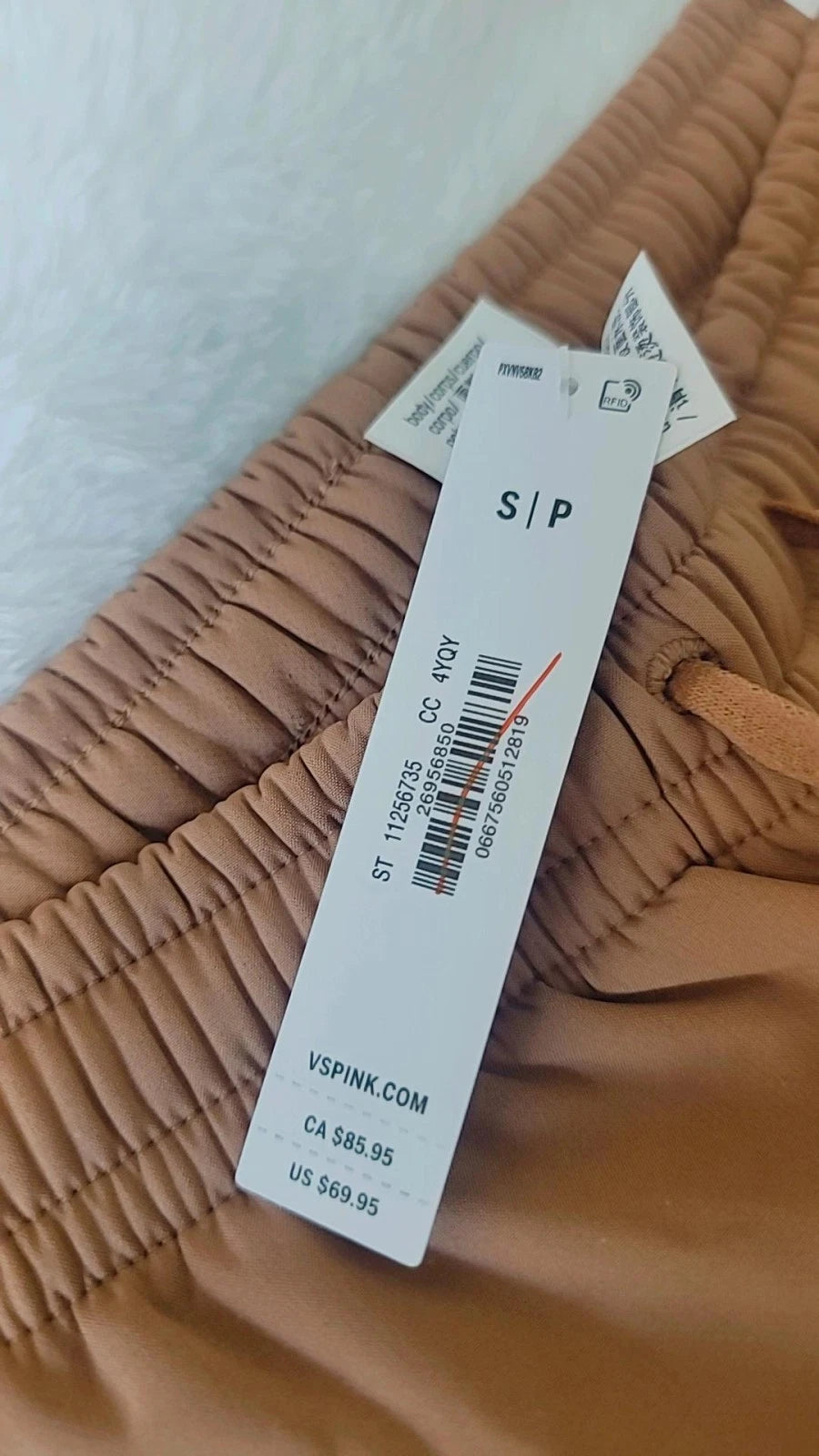 Pantalones cargo de tejido cepillado Victoria's Secret Pink, nuevos con etiqueta, forro color caramelo