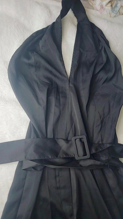 Suéter longo feminino com decote em U, preto