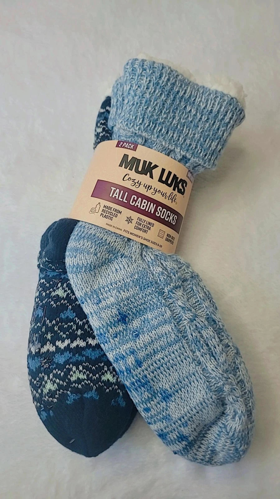 Calcetines altos Muk Luks Cabin, paquete de 2, tallas para mujer 6-10