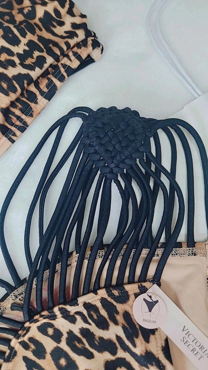 Conjunto de biquíni Victoria's Secret, 2 peças, com detalhes em macramê para natação, alças não inclusas.