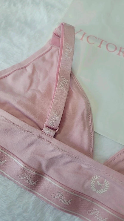 Victoria's Secret Pink Unlined Bralette Bra Size Large Color Pink Logo