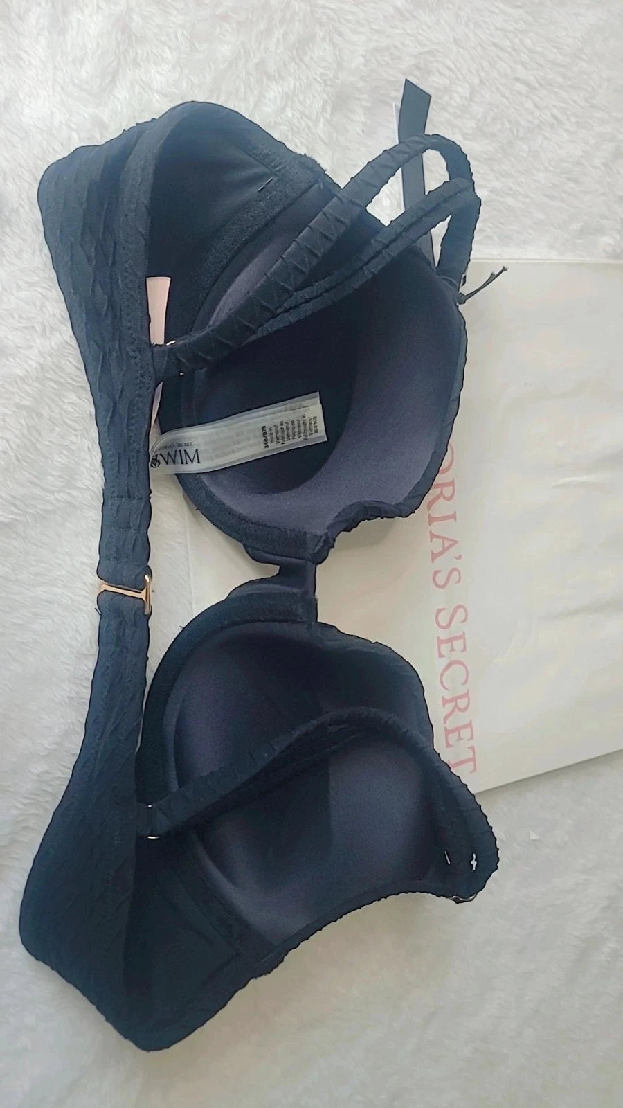 Biquíni feminino Victoria's Secret, top tamanho 34B e calcinha tamanho P, preto.